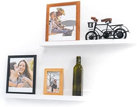 Greenco Picture Shelf, Set of 2 Wall Mounted Photo Ledge Floating Shelves for Bedroom, Living Room, Kitchen, Bathroom, Nursery Display, Walnut Finish