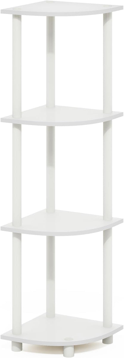 Furinno Turn-N-Tube Corner Shelf, 4-Tier Corner Bookshelf, Display Storage Shelves with Open Shelves, for Organization and Storage, Living Room, Home Office, Garage, White