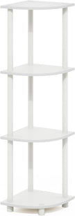 Furinno Turn-N-Tube Corner Shelf, 4-Tier Corner Bookshelf, Display Storage Shelves with Open Shelves, for Organization and Storage, Living Room, Home Office, Garage, White