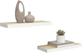 Floating Wall Shelf Set of 2 Oak White Honeycomb MDF Modern Display Storage 23.6x9.3x1.5 in for Living Room Office Space Minimalist Mounted Shelves