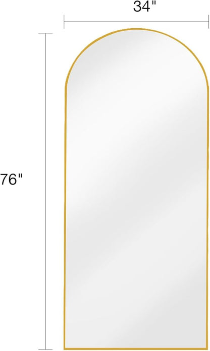 Arched Full Length Mirror, 76"x34" Large Floor Mirror with Stand, Wall-Mounted Gold Body Mirror for Bedroom