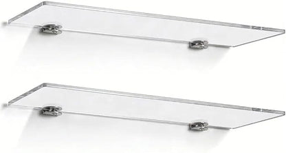 iobiotio Small Floating Shelves, 15'' Shelves for Wall, Decorative Floating Shelves for Home Office, Wall Mounted Rack, Clear, 2 Pcs
