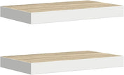 Set of 2 Oak and White Floating Wall Shelves, Modern Honeycomb MDF and Metal Medium Storage, Decorative Display Shelf for Living Room Office