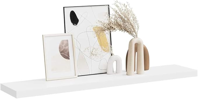 White Honeycomb MDF Floating Wall Shelf with Metal Standard Mounting, Minimalist Modern Design for Living Room Bedroom Office Display and Storage, Durable Matte Finish, Easy