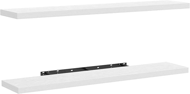 AMADA HOMEFURNISHING Floating Shelves Wall Mounted, 47 x 8 Inch Wall Shelves for Bathroom, Bedroom, Living Room, White Shelves Set of 2