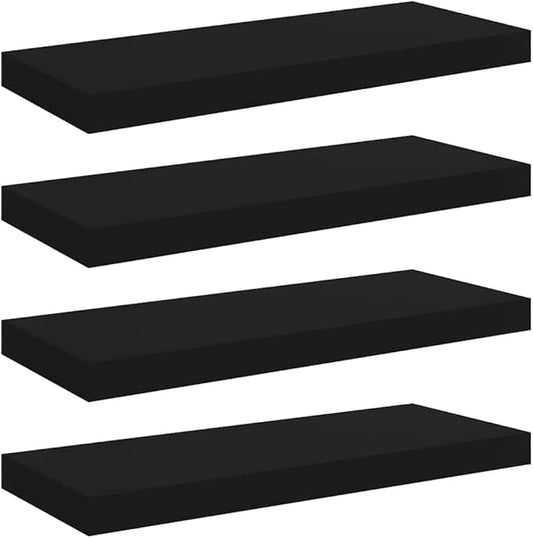 Wall Shelf Set of 4 Black Honeycomb MDF Metal Medium Floating Shelves for Home Storage and Display