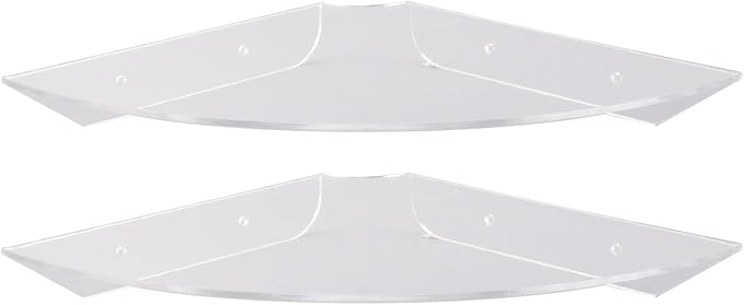 Acrylic Wall Mount Floating Corner Shelves 2pcs Quarter Round Shower Shelf, Sturdy Wall Storage Display Organizer for Bathroom Kitchen Bedroom Living Room 1.2 x 8.3 x 8.3in (Transparent)