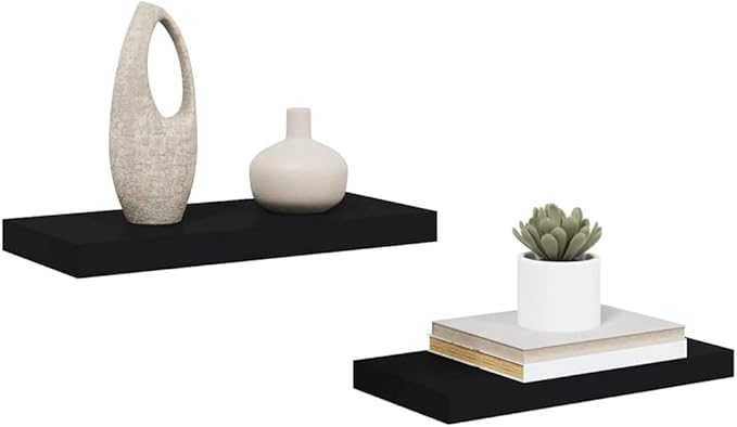 Floating Wall Shelves 2 pcs Black 19.7"x9.1"x1.5" MDF Invisible Mounting System for Display and Storage