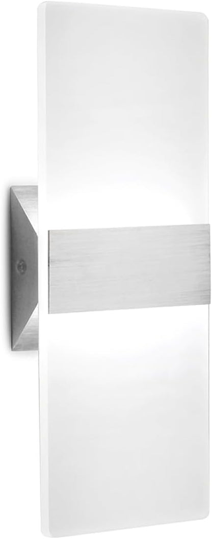 ChangM Modern LED Acrylic Wall Sconce 12W Cool White 6000K Up Down Lamp for Bedroom Corridor Stairs Bathroom Indoor Lighting Fixture Lamps Home Room Decor Not Dimmable No Plug(1 Pack)
