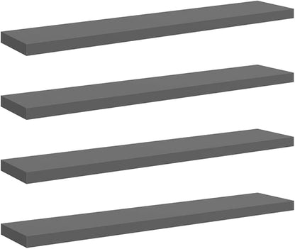 High Gloss Grey Floating Wall Shelf Set of 4, Honeycomb MDF and Metal Modern Shelves for Display and Storage, Invisible Mounting System, Sleek Minimalist Design for Living
