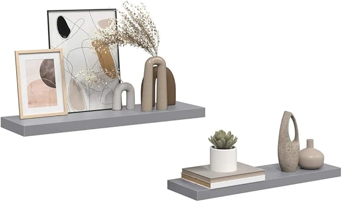 Grey Honeycomb MDF Metal Floating Wall Shelf Set of 2 Pieces Medium Size for Living Room Bedroom Office Storage Display