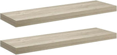 Floating Wall Shelf Set of 2 Oak Honeycomb MDF Modern Metal 31.5 x 9.3 x 1.5 Inch for Displaying Decorative Items and Collectibles with Invisible Mounting System and Robust