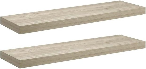 Floating Wall Shelf Set of 2 Oak Honeycomb MDF Metal 31.5 x 9.3 x 1.5 Inch Modern Display Storage for Home Office Decor