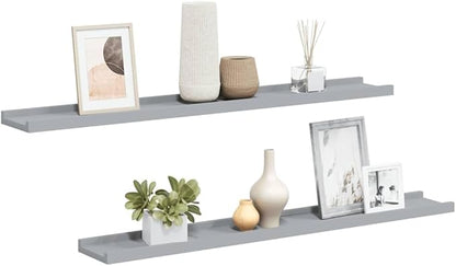 Gray Lacquered MDF Frame Ledge Shelf Set of 2, 31.5 Inch Long Narrow Wall-Mounted Shelves for Picture Frames and Decorative Items, Modern Minimalist Display Shelf for Home