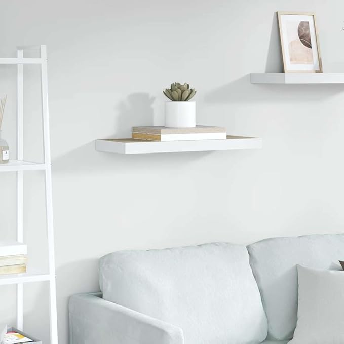 Floating Wall Shelf Oak White Honeycomb MDF 23.6x9.3x1.5 in Modern Minimalist Display Shelf for Home Office Decor