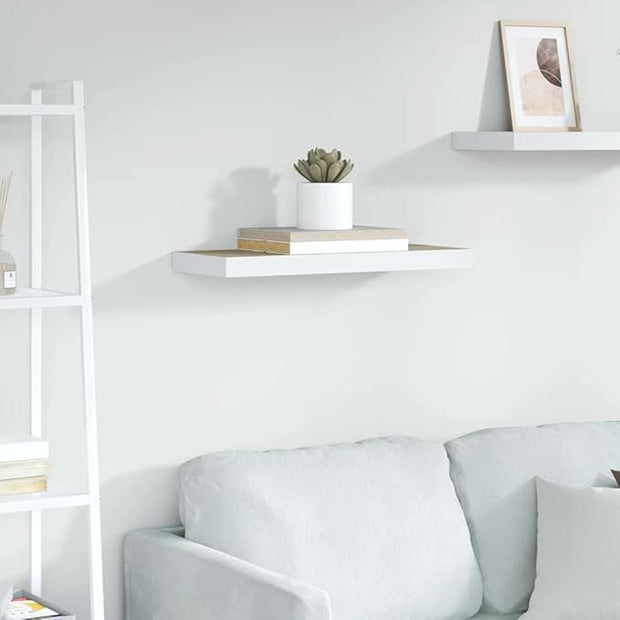 Floating Wall Shelf Modern Design Oak White Honeycomb MDF 23.6x9.3x1.5 Inches for Living Space Office Display Storage Minimalist Style
