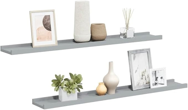 Picture Frame Ledge Shelves 2 Pack, Gray Wall Mounted Display 31.5 Inch, U-Shaped MDF Floating Shelves for Photo Frames, Home Decor, Living Room and Bedroom