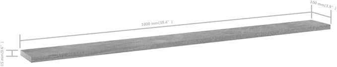 Set of 4 Large Floating Shelves, Concrete Grey Engineered Wood Wall Shelves for Living Room, Minimalist Rectangular Storage Shelf Display for Books and Decor