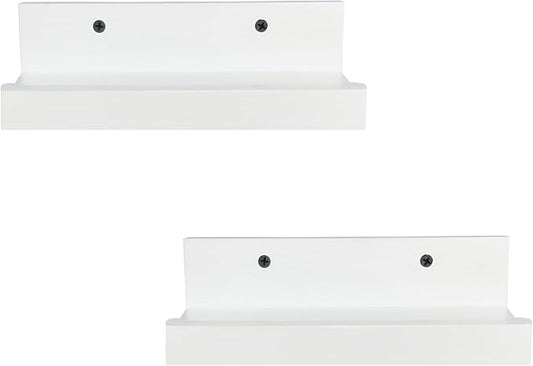 Z metnal Small Floating Shelves, Natural Wooden Display Wall Shelf for Picture Ledge, Nursery Floating Shelves, White, Wall Mounted, 8 x 5.5 inch, 2 Pcs
