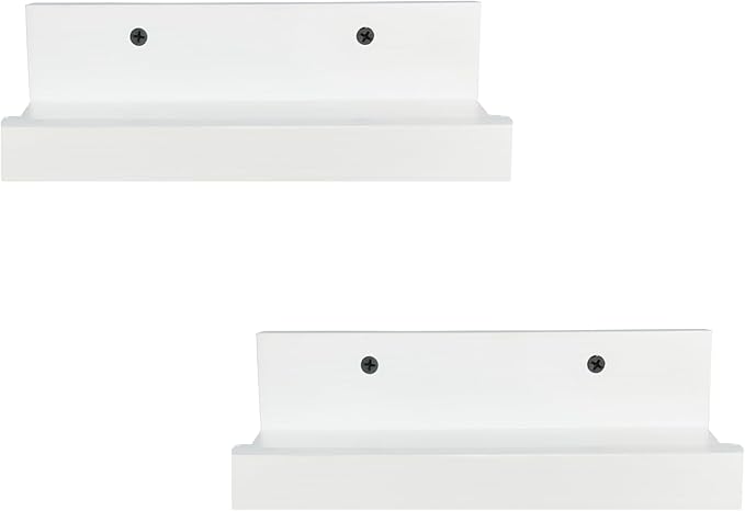Z metnal Small Floating Shelves, Natural Wooden Display Wall Shelf for Picture Ledge, Nursery Floating Shelves, White, Wall Mounted, 8 x 5.5 inch, 2 Pcs