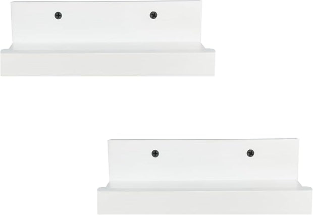 Z metnal Small Floating Shelves, Natural Wooden Display Wall Shelf for Picture Ledge, Nursery Floating Shelves, White, Wall Mounted, 8 x 5.5 inch, 2 Pcs