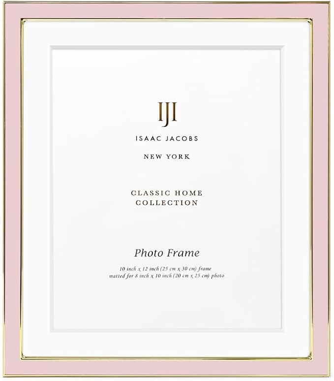 Isaac Jacobs 10x12 (Matted 8x10) Blush Enamel Picture Frame with Gold Metal Edge and Easel, Tabletop Display, Wall Décor, Photo Gallery, (10x12 (Matted 8x10), Blush with Gold)