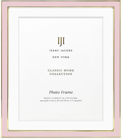 Isaac Jacobs 10x12 (Matted 8x10) Blush Enamel Picture Frame with Gold Metal Edge and Easel, Tabletop Display, Wall Décor, Photo Gallery, (10x12 (Matted 8x10), Blush with Gold)