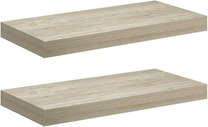 Floating Wall Shelf Set of 2 Oak Honeycomb MDF Metal 19.7x9.1x1.5 in Modern Design for Home Display with Invisible Mounts Easy Installation Functional Storage Space