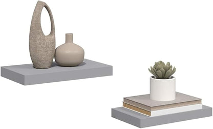 Floating Wall Shelves 2 pcs Gray 15.7"x9.1"x1.5" MDF, Invisible Mounting System for Home Decor, Modern Display Rack for Books and Collectibles, Durable Honeycomb MDF