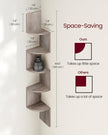 VASAGLE Corner Shelf Wall Mount, 5-Tier Floating Corner Bookshelf, Plant Shelf for Bedroom, Living Room, Bathroom, Home Office, Heather Greige