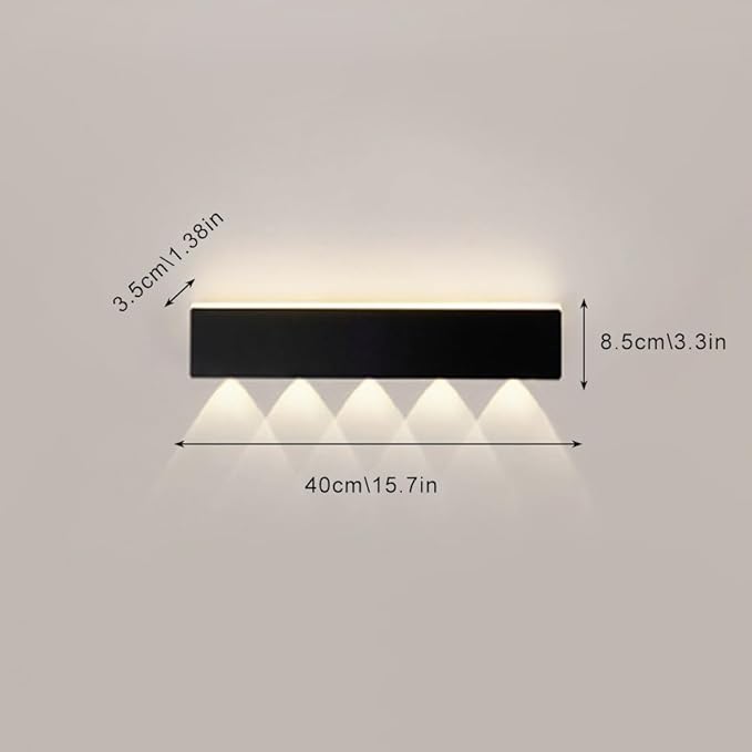 Black Long Strip Wall Light, Ultra-Thin Metal Wall Sconce, Modern LED Wall Lamp with Mini Spotlight, Up and Down Lighting Wall Lights, 3000K Warm Light Decorative Wall Lamp Fixture