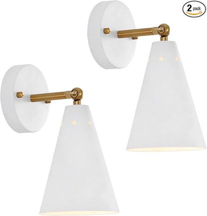 MWZ White Wall Sconces Set of Two, Modern Sconces Light Fixtures Hardwired with Metal Shade,Indoor Decor Arm Swing Lamp for Hallway,Bedroom,Living Room,Reading,Bedside,Kitchen,Nightstand