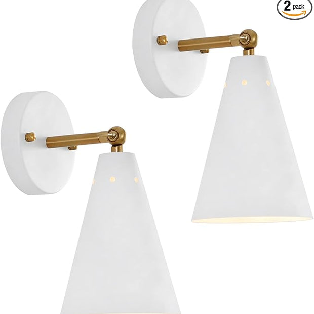 MWZ White Wall Sconces Set of Two, Modern Sconces Light Fixtures Hardwired with Metal Shade,Indoor Decor Arm Swing Lamp for Hallway,Bedroom,Living Room,Reading,Bedside,Kitchen,Nightstand