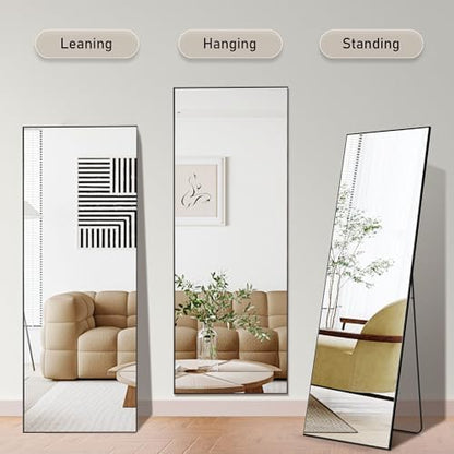 OLIXIS Full Length Mirror for Bedroom, 68"x26" Full Body Mirror with Stand, Hanging or Leaning for Wall, Aluminum Alloy Thin Frame Floor Standing for Living Room, Long, Black