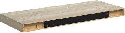 Floating Wall Shelf Oak 23.6"x9.3"x1.5" MDF with Invisible Mounting System for Displaying Awards Books Collectibles Ornaments, Durable Honeycomb MDF and Metal Frame, Modern