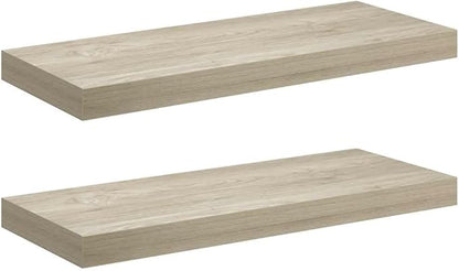 Set of 2 Oak Honeycomb MDF Floating Wall Shelves with Metal Brackets for Modern Home Decor and Space Saving Storage