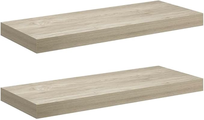 Set of 2 Oak Floating Wall Shelves with Metal Brackets, Honeycomb MDF Modern Minimalist Storage Display Unit for Living Room Bedroom Office