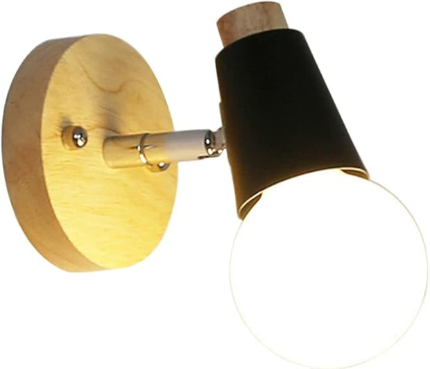 Minimalist Solid Wood Wall Sconce Black Wall Lamp for Bedroom Loft Lighting Decor Space Saving Mounted Fixture for Living Room Dining Study Bathroom Modern Nordic Style Without