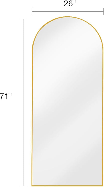 Arched Full Length Mirror, Floor Mirror with Stand, 71"x26" Large Wall Mirror Full Length, Body Floor Mirror, Wall Mounted for Bedroom, Gold