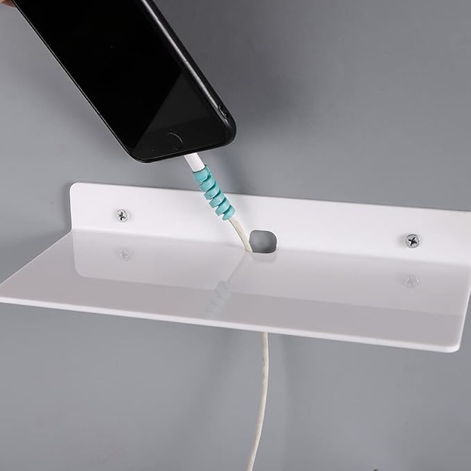 IEEK 9 Inch Acrylic Floating Shelves Set of 4,Small Wall Display Shelf for Bluetooth Speakers/Security Cameras/Nintendo Switch/Action Figures,Damage-Free Wall Shelves Stick-On Shelf,White