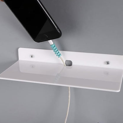 IEEK 9 Inch Acrylic Floating Shelves Set of 4,Small Wall Display Shelf for Bluetooth Speakers/Security Cameras/Nintendo Switch/Action Figures,Damage-Free Wall Shelves Stick-On Shelf,White