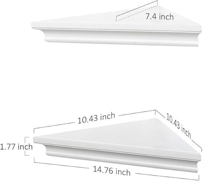 AHDECOR White Corner Shelves, Stylish Wall Mounted Corner Shelf for Space-Saving Storage in Living Room, Bedroom, and Office, Set of 2