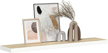 Floating Wall Shelf Oak White Honeycomb MDF Metal Medium Modern Invisible Mounting System for Books and Decor
