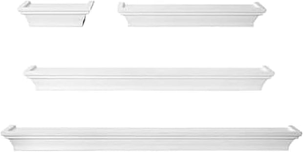 MELANNCO Floating Crown Molding Ledge Shelves for Bedroom, Living Room, Bathroom, Kitchen, Nursery, Set of 4, White