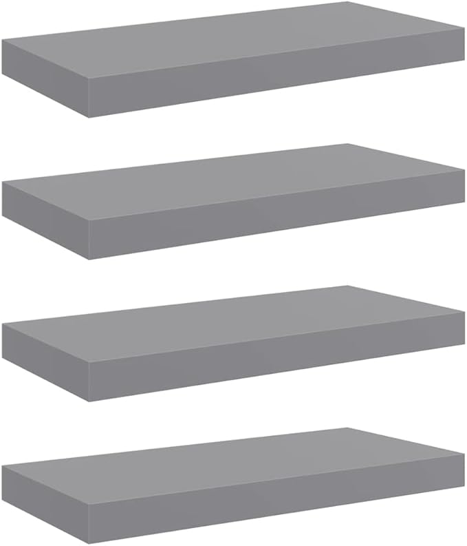 Gray Honeycomb MDF Metal Medium Floating Wall Shelf Set of 4 with Invisible Mounts for Modern Storage and Display