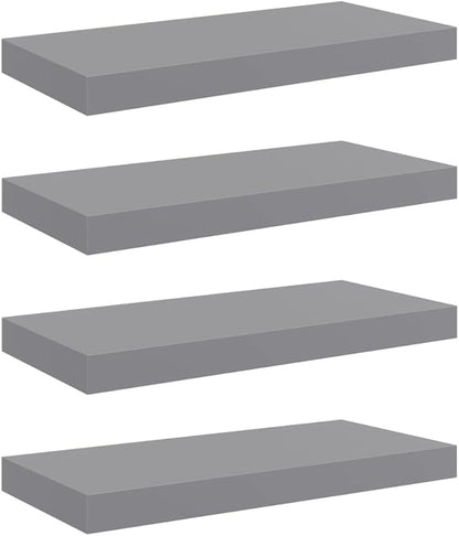 Gray Honeycomb MDF Metal Medium Floating Wall Shelf Set of 4 with Invisible Mounts for Modern Storage and Display