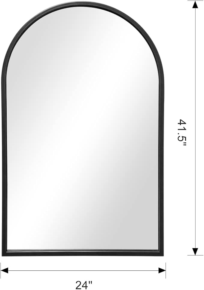 OGCAU 42x24 Inch Black Mirror Wall Mirror for Bathroom, Black Metal Frame, Arched Wall Mounted Mirror, Bathroom Vanity Mirror for Living Room Entryway (Black)