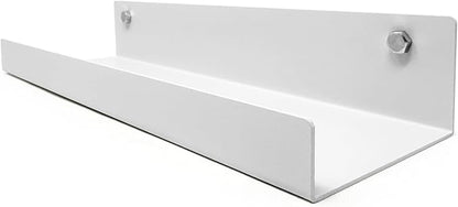 Mitus Floating Display Shelf - Wall Mounted - Modern Industrial Metal Channel Ledge White, 12 inch