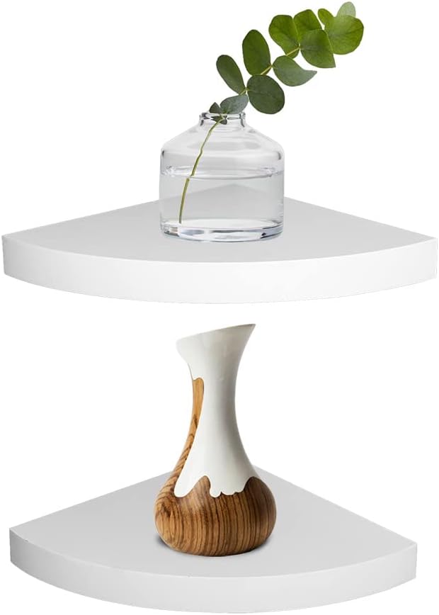 ZGZD Corner Shelf Invisible Wall Mounted Shelves Radial Shape Perfect for Bedroom Bathroom Living Room Kitchen Set of 2 White
