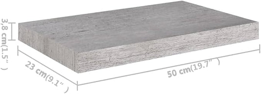 Concrete Grey Floating Wall Shelf Honeycomb MDF Metal 19.7x9.1x1.5 in Modern Storage with Invisible Mounting System for Living Room Office Decor